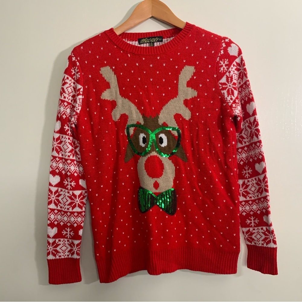 Absolutely Famous Red Knit Rudolph Sweater sequins small